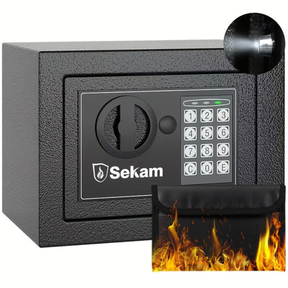 Fireproof Home Safe Box with Digital Keypad and Key Lock Steel Security Safe for Money for Entryways, Bedrooms and Living Spaces