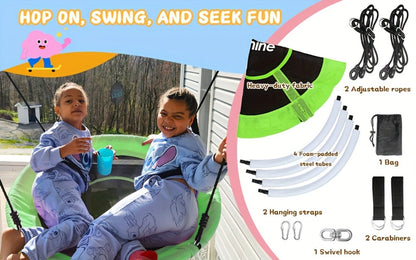 43 Inch Saucer Swing for Kids Outdoor, 360° Spinning Nest Swing with Swivel, Adjustable Ropes & Hanging Straps for Tree or Swing Set
