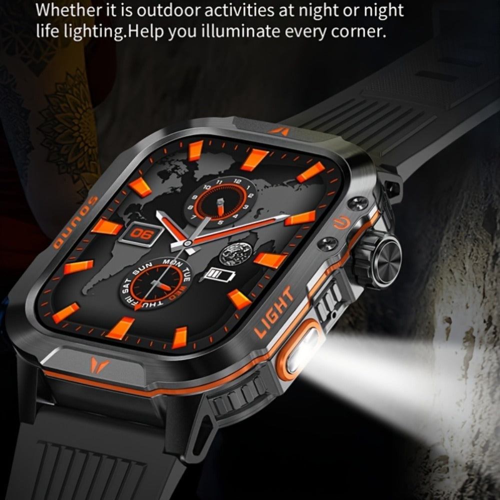 Smart Watch 2.01-Inch Rugged Display with Compass, LED Flashlight, Calling and Three Strap Combinations