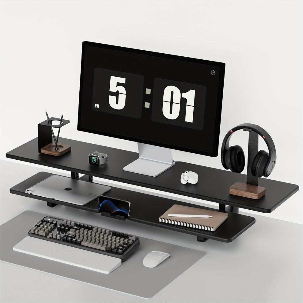 Dual Monitor Stand Riser with Storage E-Sports Style, Adjustable Height Desk Organizer with Cable Management
