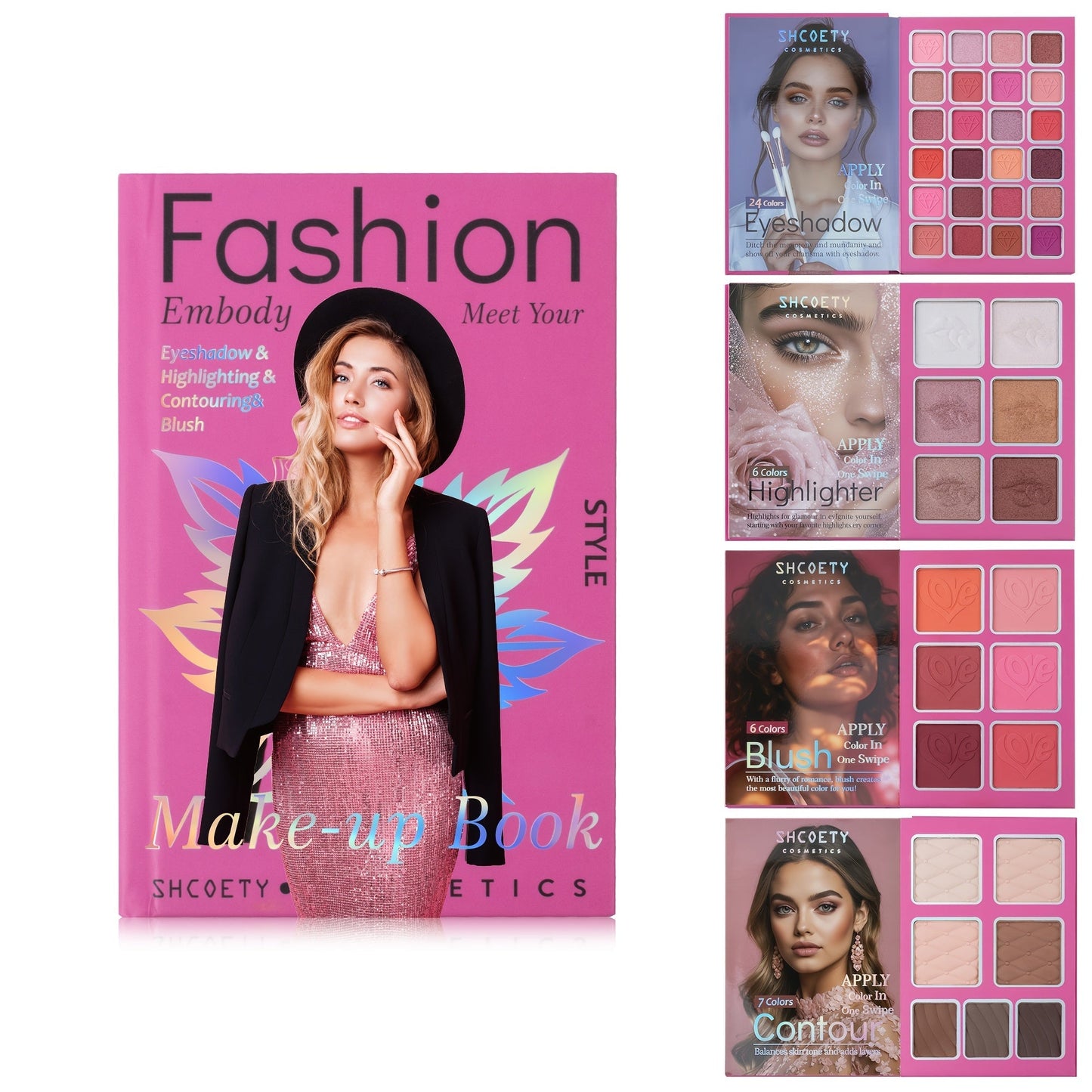 3-in-1 Eyeshadow Blush Highlighter Palette Loose Powder Book-Style Folding Compact Buildable, for Makeup, Travel and Everyday Vanity Use