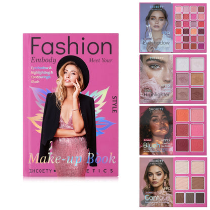 3-in-1 Eyeshadow Blush Highlighter Palette Loose Powder Book-Style Folding Compact Buildable, for Makeup, Travel and Everyday Vanity Use