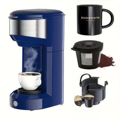 3-in-1 Coffee Machine Single Serve Brewer for K-Cup Pods Ground Coffee and Tea Compact with Reservoir for Kitchen Office Home Dark Blue