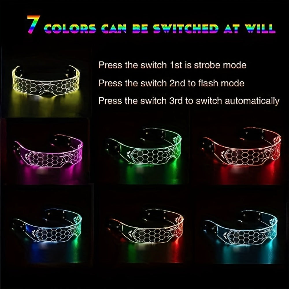 LED Visor Glasses Cyberpunk Futuristic Glow 7 Colors 5 Modes with the Listed Color, Size or Set Options for Everyday Use