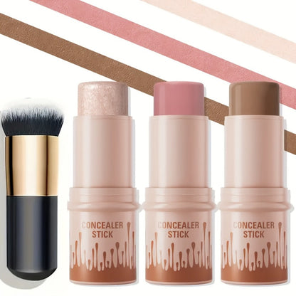 Cream Contour Stick Set 3-in-1 with Blush Highlighter & Bronzer – Squalane Non-Greasy Waterproof Long-Lasting Sculpting Kit