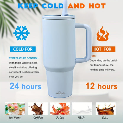 Insulated Tumbler, 40oz Stainless Steel Travel Cup with Lid, Foldable Straw and Six Color Options