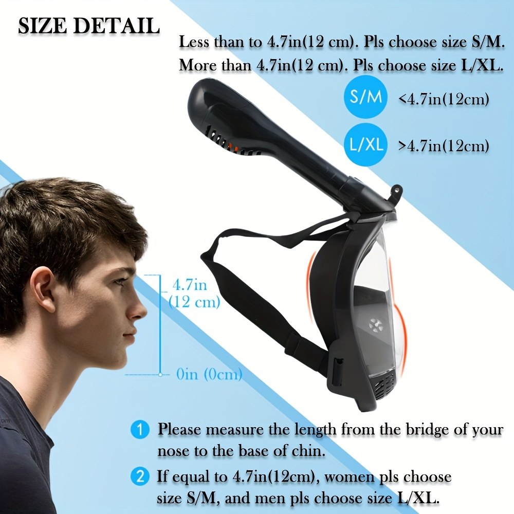 Full Face Snorkel Mask 180° Panoramic View Anti-Fog Anti-Leak Snorkeling Mask with Dry Top Breathing System and Removable Camera Mount