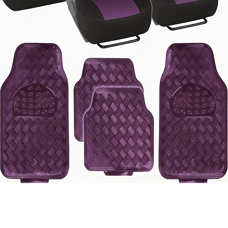 Molded Car Floor Mats, Four-Piece Front and Rear Set with Trim Lines in Six Color Options for Vehicle Footwells