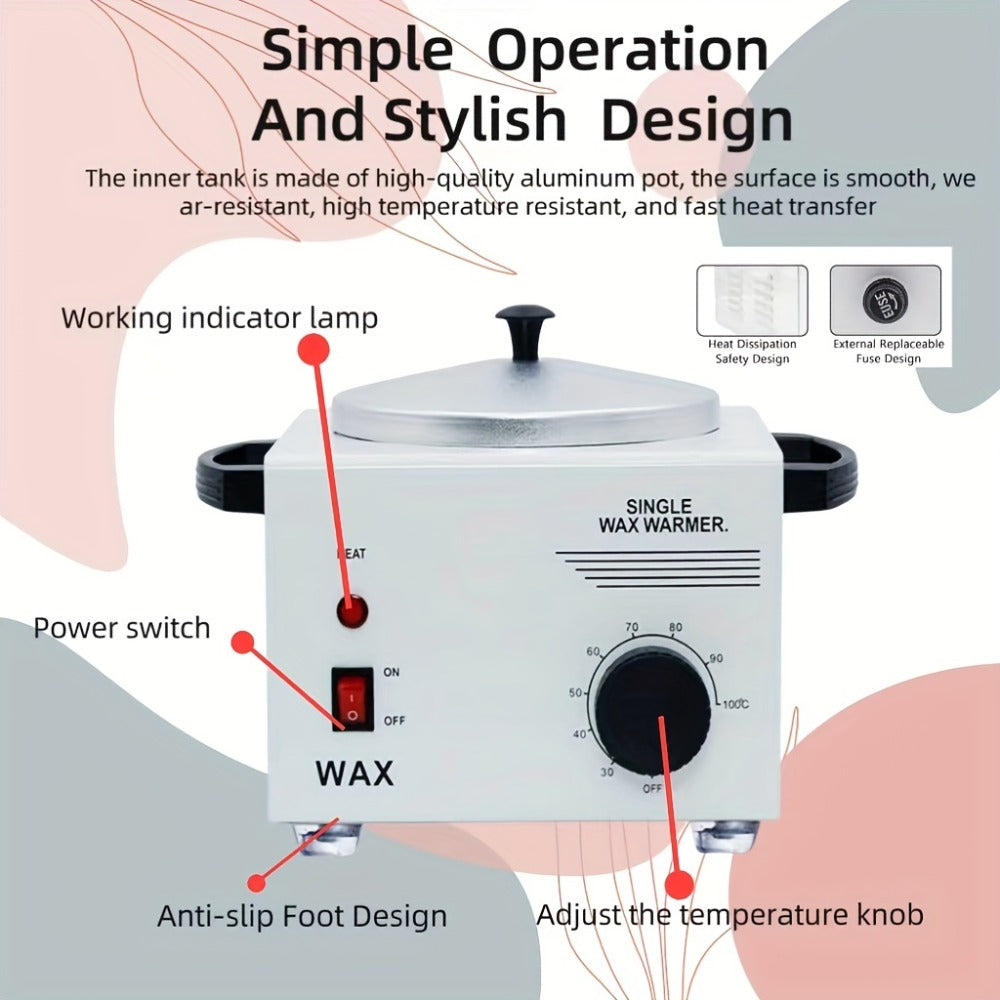 Electric Wax Warmer Kit Adjustable Temperature 0-100°C Aluminum Pot Anti-Scald – Professional Hair Removal Wax Heater Machine for Body Legs