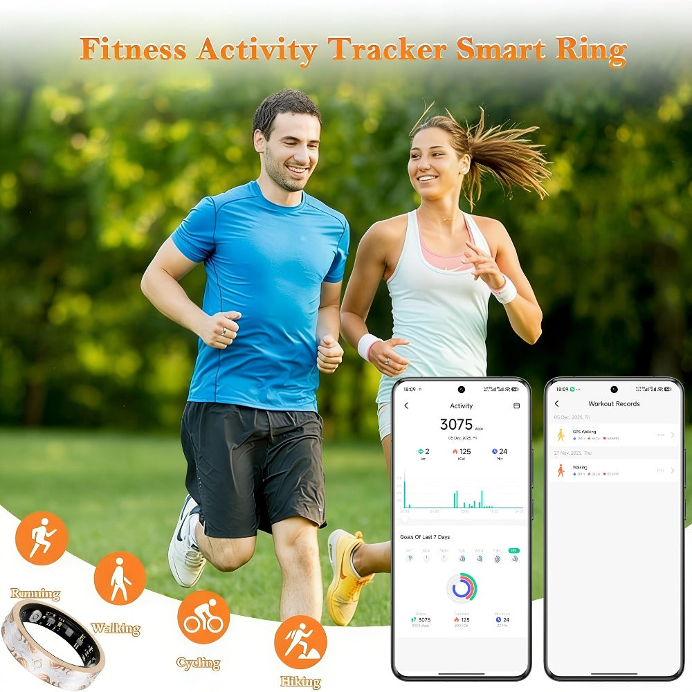 Patterned Smart Ring in Navy Blue or Sunset Purple with Activity and Sleep Summaries in US Sizes 7, 9 or 10