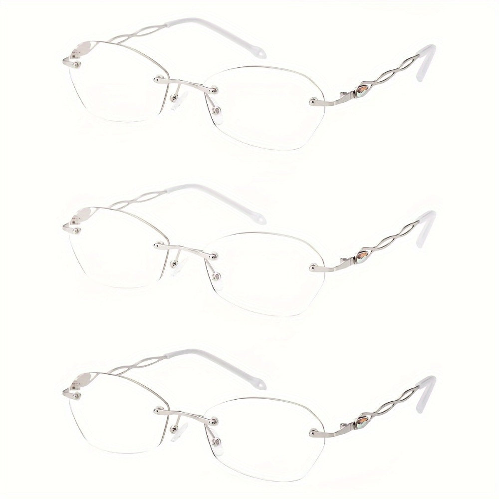 Reading Glasses – Three-Pair Rimless Metal Readers in Multiple Colors and Strengths with Multiple Strength and Color Options