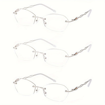 Reading Glasses – Three-Pair Rimless Metal Readers in Multiple Colors and Strengths with Multiple Strength and Color Options