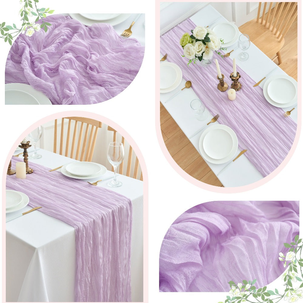 Ten-Piece Cheesecloth Table Runner Set, 19.6 x 120 Inches Each in Five Colors for Dining and Events