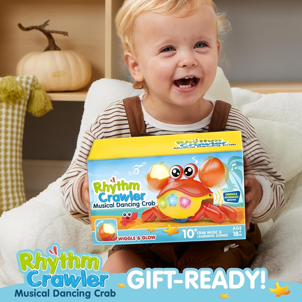 Musical Crawling Crab Toy with Light-Up Buttons, Moving Claws and Obstacle-Avoiding Motion