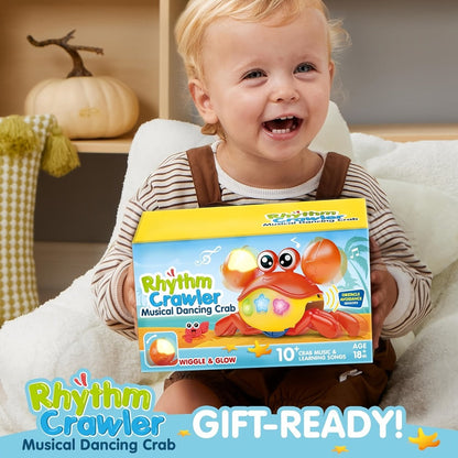 Musical Crawling Crab Toy with Light-Up Buttons, Moving Claws and Obstacle-Avoiding Motion