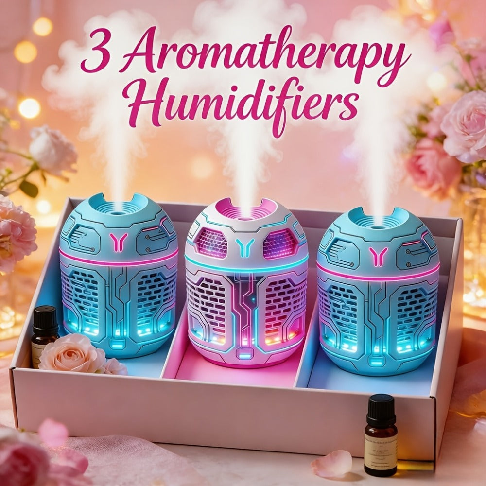 Mini Aromatherapy Humidifier Set of 3 Cool Mist Diffuser with Odor Eliminator No Filter for Entryways, Bedrooms and Living Spaces