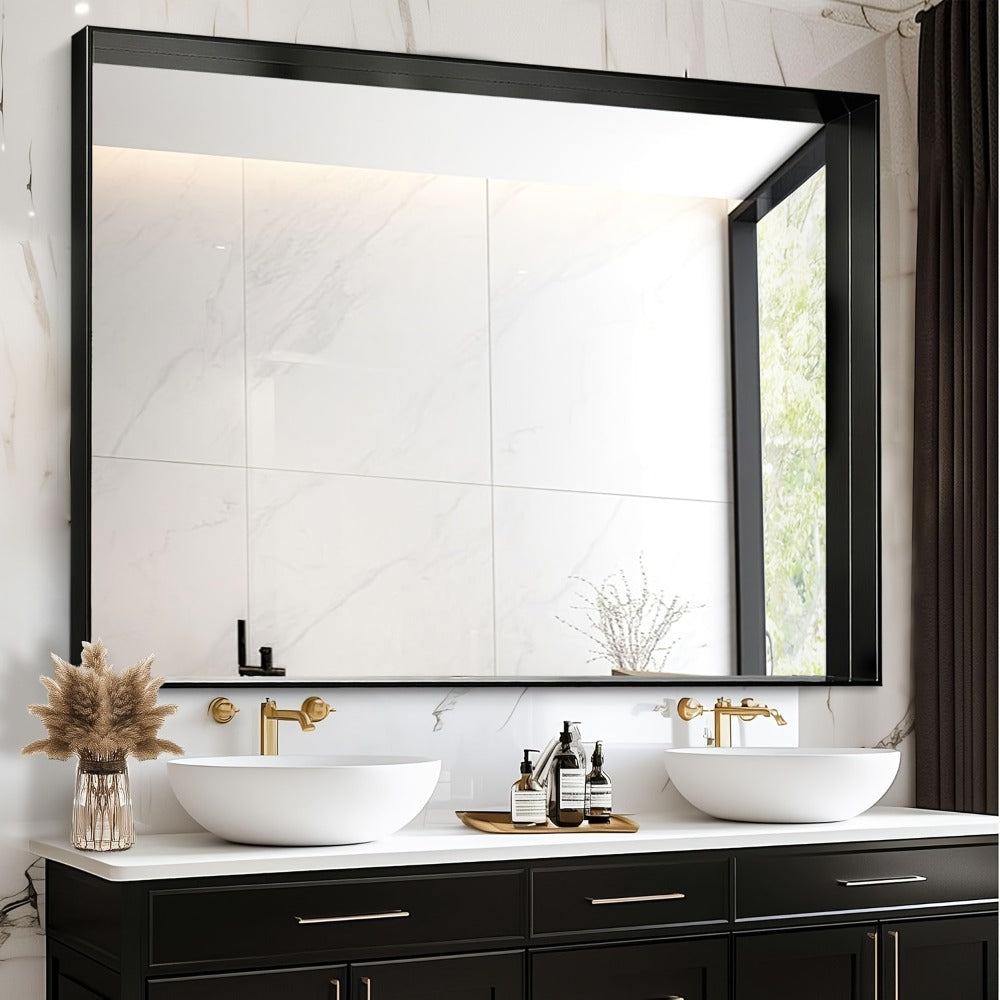Rectangular Metal-Frame Bathroom Mirror in Black, Gold or Silver with Six Sizes and Dual Orientation