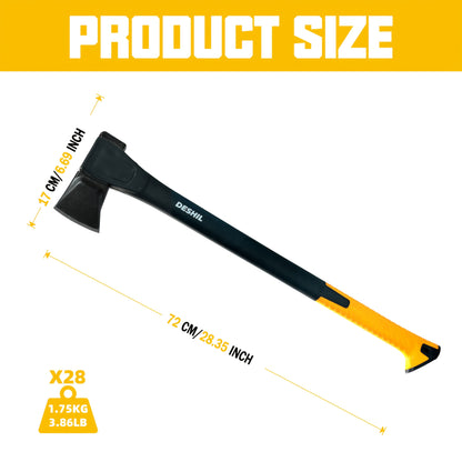 Carbon Steel Camping Hatchet Wood Splitting Axe – Teflon-Coated Forged Steel Blade, Shock-Absorbing Fiber Handle, Anti-Rust & Non-Slip