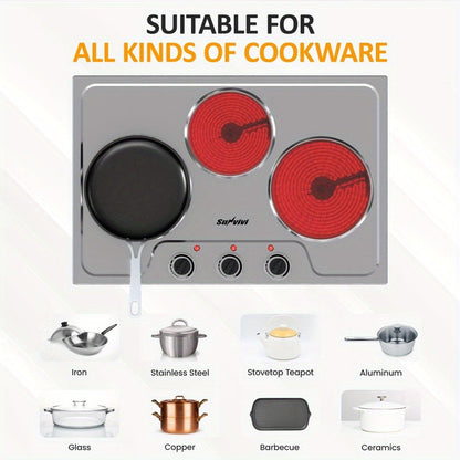 Portable Electric Cooktop Triple Burner 1800W, Royalcraft Countertop Electric Stove with Knob Control
