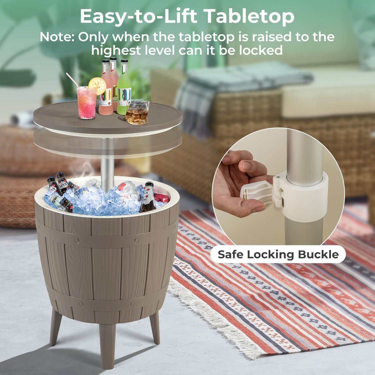 Outdoor Cooler Bar Table 3-in-1, 10 Gal Ice Bucket, Coffee Table & Serving Station, All-Weather PP