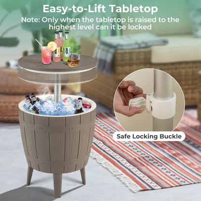 Outdoor Cooler Bar Table 3-in-1, 10 Gal Ice Bucket, Coffee Table & Serving Station, All-Weather PP