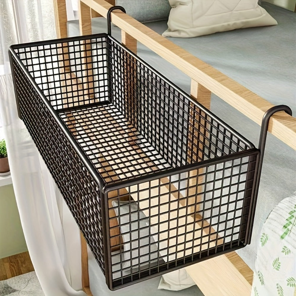 Over Door Hanging Basket Storage Rack - Woven Mesh Metal Organizer Shelf for Bedroom Dorm Wardrobe Closet