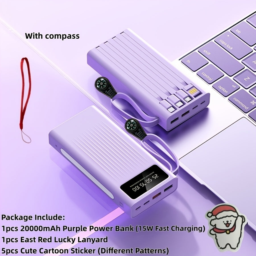 Power Bank for Camping, 10000-30000mAh with 15W Charging, Four-in-One Cable and Four-Mode Camping Light