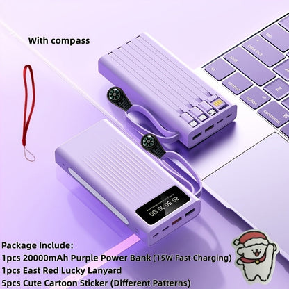 Power Bank for Camping, 10000-30000mAh with 15W Charging, Four-in-One Cable and Four-Mode Camping Light