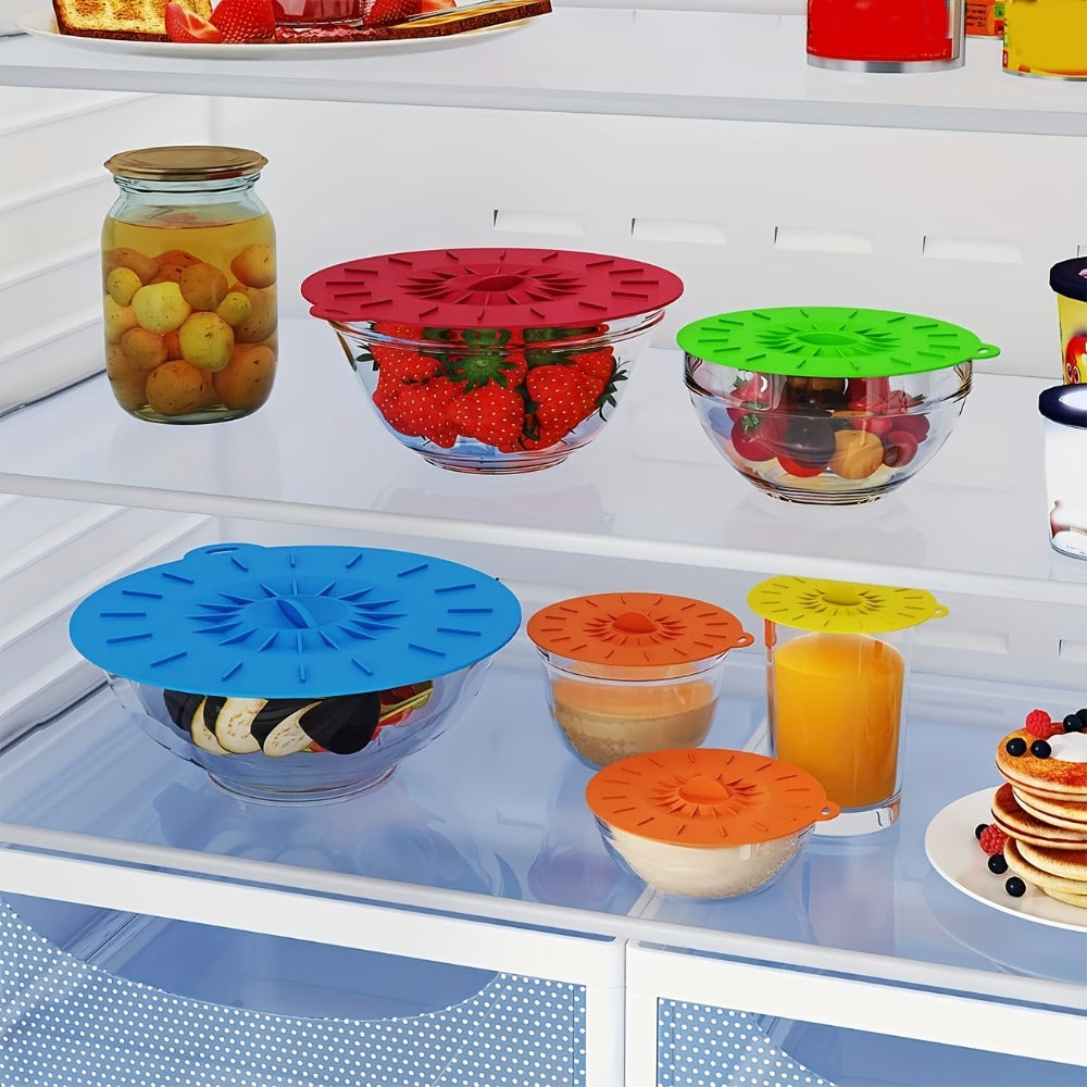 Silicone Food Lids 7 Pack 5 Sizes Reusable Stretch Lids for Bowls Cups Pots Pans – BPA Free Microwave Splatter Cover Airtight Leakproof Food
