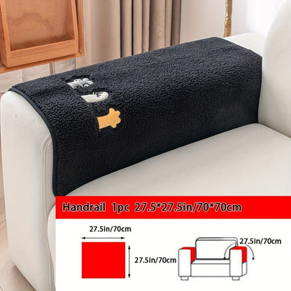 Sofa Cover Thick Plush Shearling Panels with Animal and Bone Embroidery and Backing Detail for 2 to 4 Seats