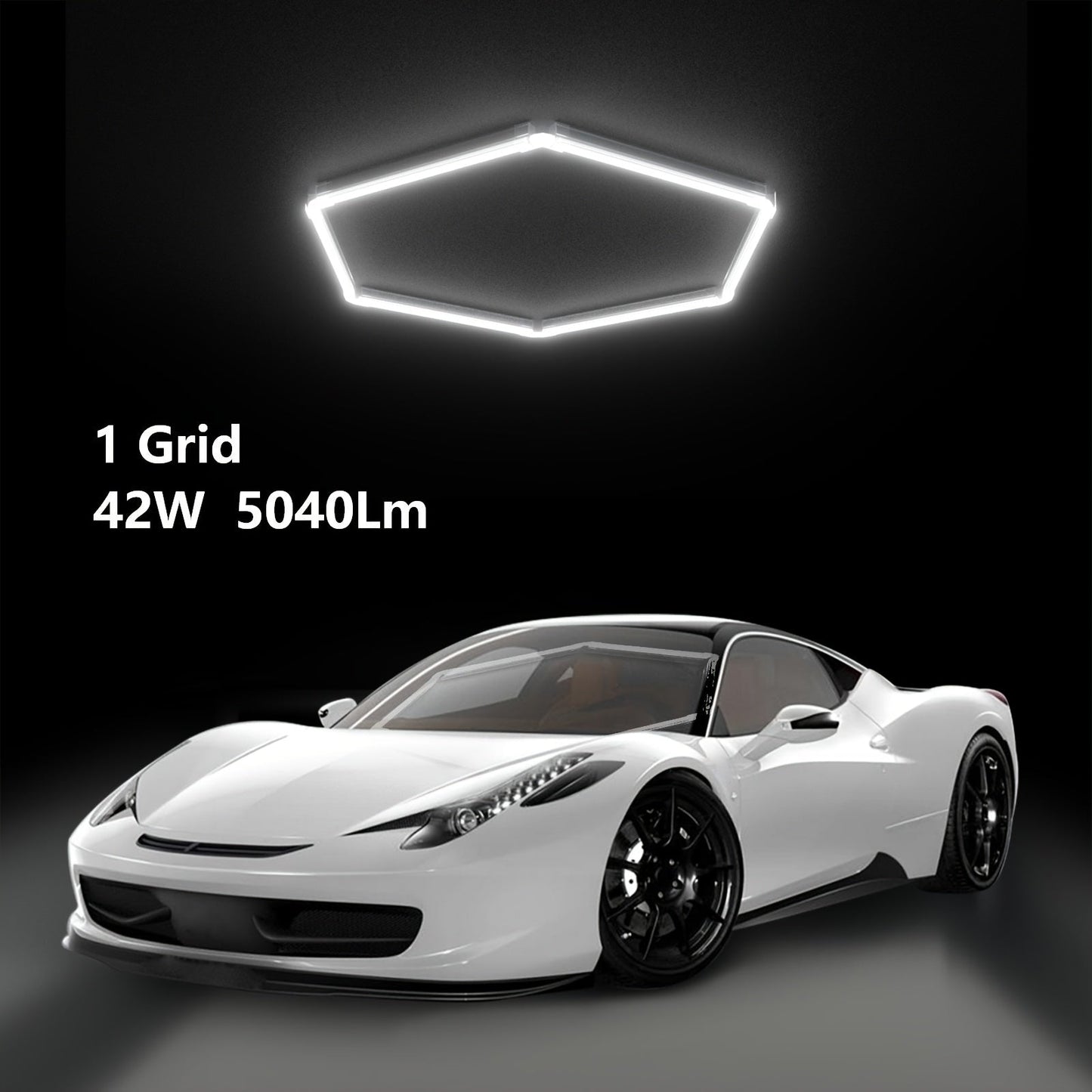 LED Hexagonal Garage Light 6500K, Super Bright Daylight White Shop Light 42W, 620W for Auto Detailing