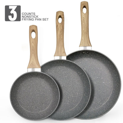 Non-Stick Frying Pan Set 3-Piece 7 9.5 11 Inch, Skillet Set with Insulated Handle for Home Cooking, Dining and Outdoor Meals