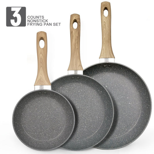 Non-Stick Frying Pan Set 3-Piece 7 9.5 11 Inch, Skillet Set with Insulated Handle for Home Cooking, Dining and Outdoor Meals
