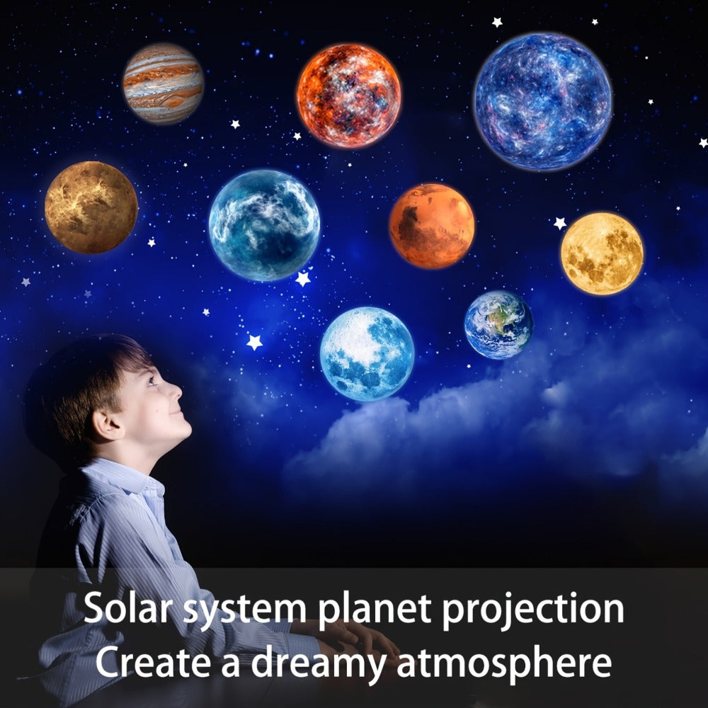 Starry Sky Night Light Projector with 9 Replaceable Planet Discs, USB Powered 360° Rotatable Galaxy Lamp for Bedroom Ceiling