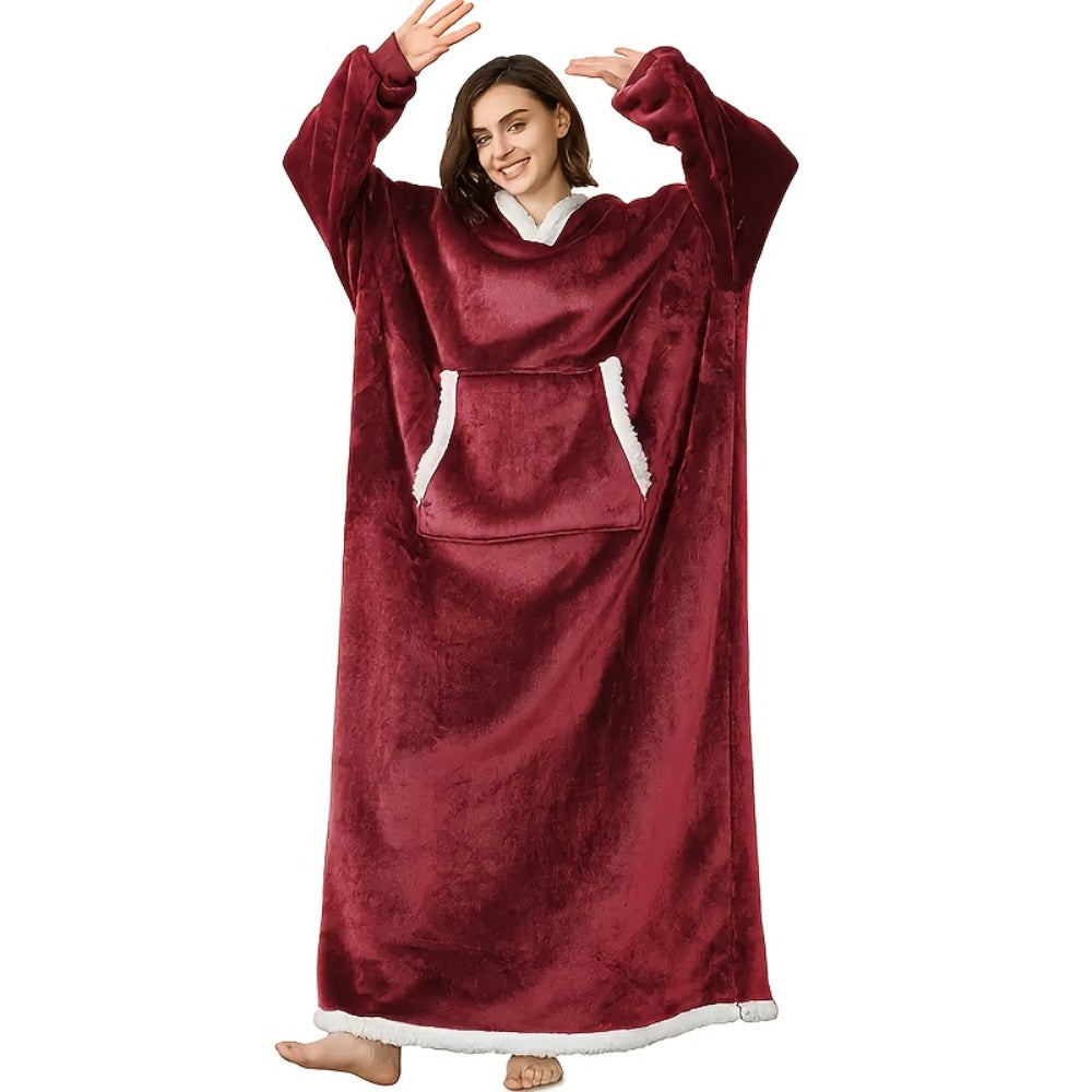 Wearable Blanket Hoodie – Oversized Extra-Long Ultra-Soft Acrylic Hooded Blanket for Adults, Warm Cozy TV Watching Winter Gift for Christmas