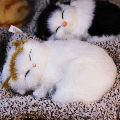 Plush Toy Realistic Sleeping Cat with Meow Sound in Four Coat Patterns for Desk or Room Display