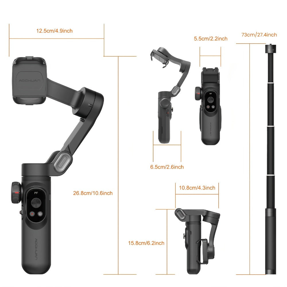 AOCHUAN Smart X Pro Combo 3-Axis Smartphone Gimbal Stabilizer, RGB Fill Light, Extension Rod