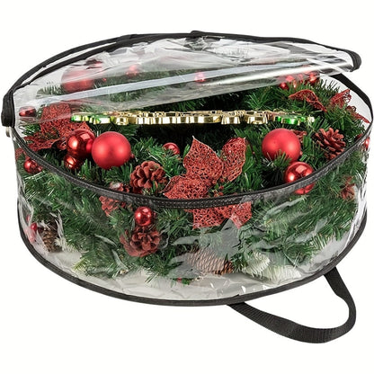 Wreath Storage Bags Heavy Duty PVC Garland Protectors with Handles – 24 & 30 Inch Transparent Christmas Wreath Organizer, 2 or 4 Pack