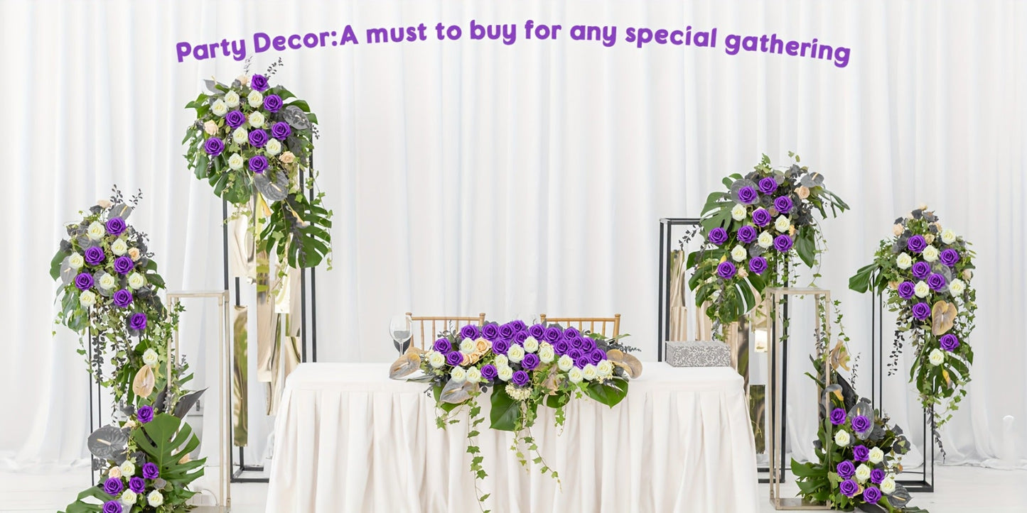 Artificial Silk-Labeled Rose Heads with 6-Inch Detachable Stems, 50-Piece Set in Black, Red or Wine Red