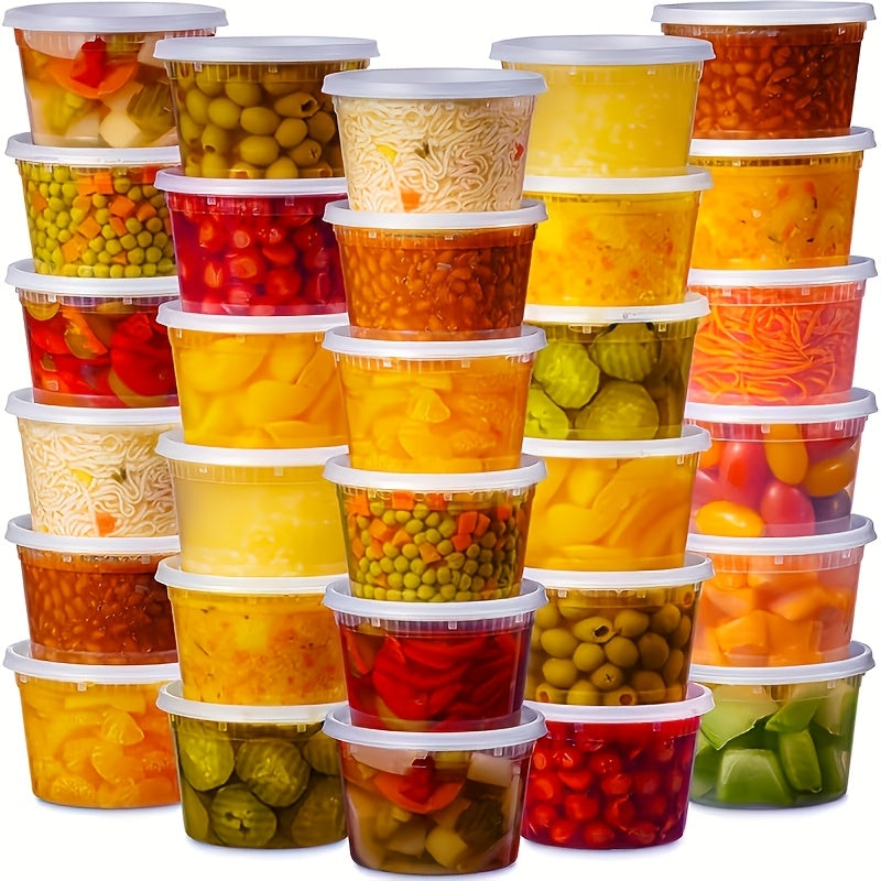 Deli Container Food Storage Organizer 48-Piece 16oz Set with 24 Round Cups and 24 Fitted Lids