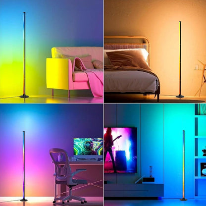 RGBICB Segmented Floor Light Bar with Gradient and Multicolor Modes, Round Base, App and Remote Controls, and One- or Two-Lamp Options