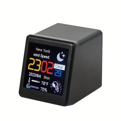 WiFi Weather Station Desktop Clock – Mini Smart Display Temperature Humidity Atmospheric Pressure Wind Speed GIF Animation