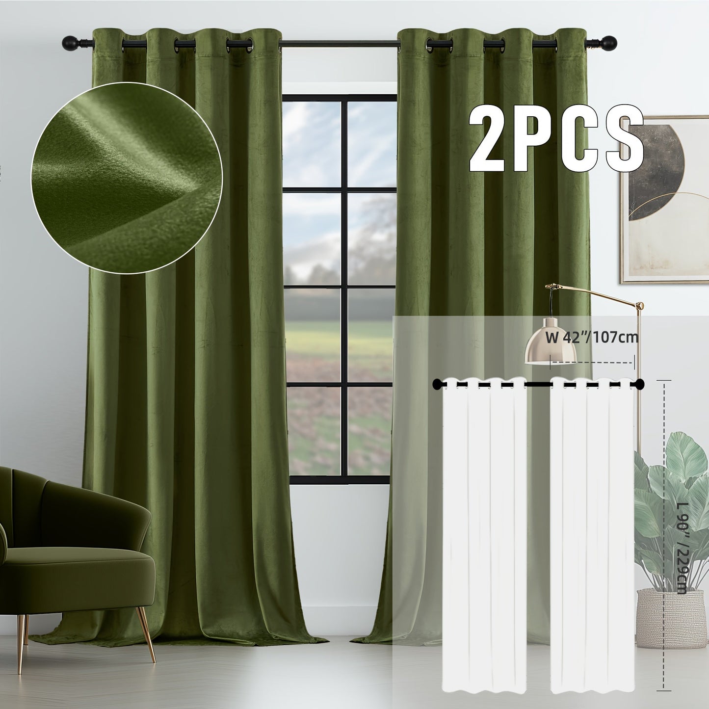 Velvet Room Darkening Curtains 2 Panels, Grommet Top Thermal Insulated Soundproof Blackout Curtains for Living Room Bedroom