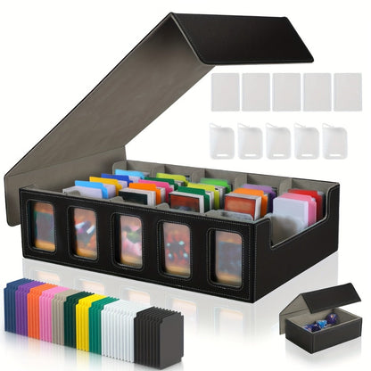 Trading Card Storage Box 5-Row with 24 Colored Dividers, 5 Card Sleeves & 5 Grid Boards – Card Organizer for Pokemon MTG Yu-Gi-Oh Sports