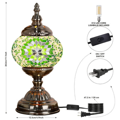 Moroccan Table Lamp Handmade DIY Turkish Lamp Dimmable Glass Metal Brass Bohemian Bedside for Entryways, Bedrooms and Living Spaces