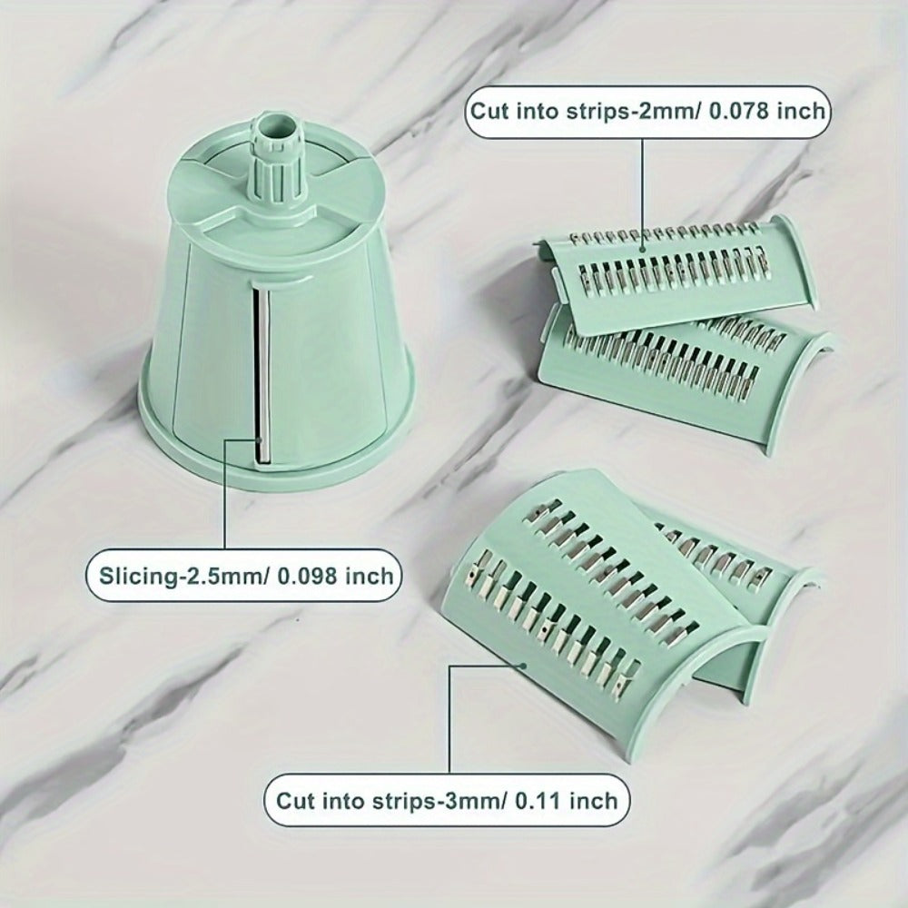Rotary Cheese Grater with Interchangeable Blades, 5-in-1 Manual Vegetable Slicer Shredder Set, Suction Cup Base