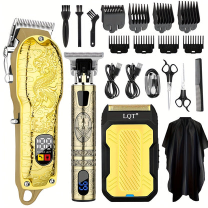 Hair Clipper Set for Men USB Rechargeable, Professional Electric Hair Trimmer with Oil Head Engraving