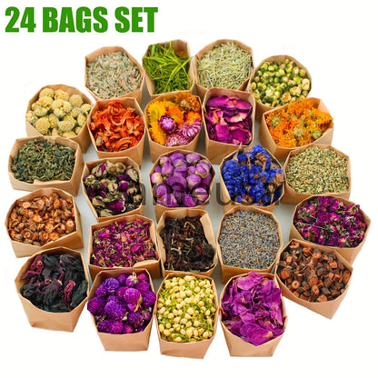 Dried Flowers Craft Set 24 Packs Natural Dried Botanicals for Resin Jewelry Making DIY Candle for Bath Time, Home Spa and Personal Care
