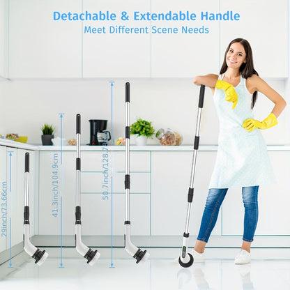 Electric Spin Scrubber with 7 Brush Heads & Adjustable Handle, Dual-Speed Cordless Power Scrubber for Bathroom