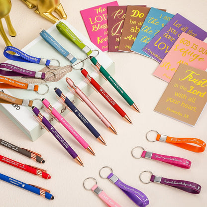 Christian Gifts Bulk Set 72pcs | Inspirational Religious Notebooks Ballpoint Pens Verse Keychains – Bible Quote Party Favors for Church